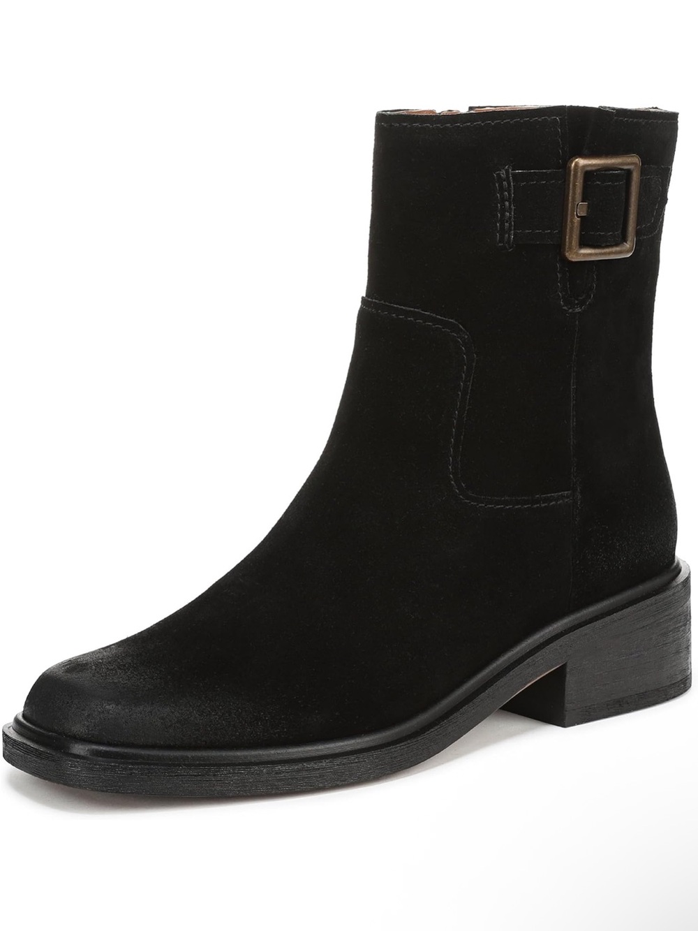 Franco Sarto Classic Black Suede Ankle Boot with Buckle